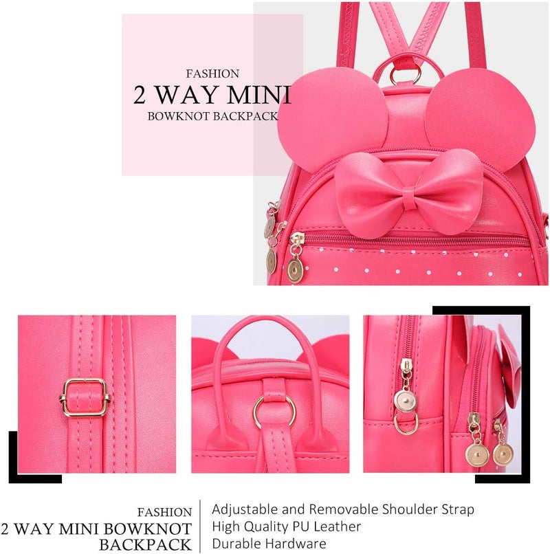 KL928 Girls Mini Backpack Bowknot Polka Dot Cute Small Daypacks Convertible Shoulder Bag Purse for Women - Image 4